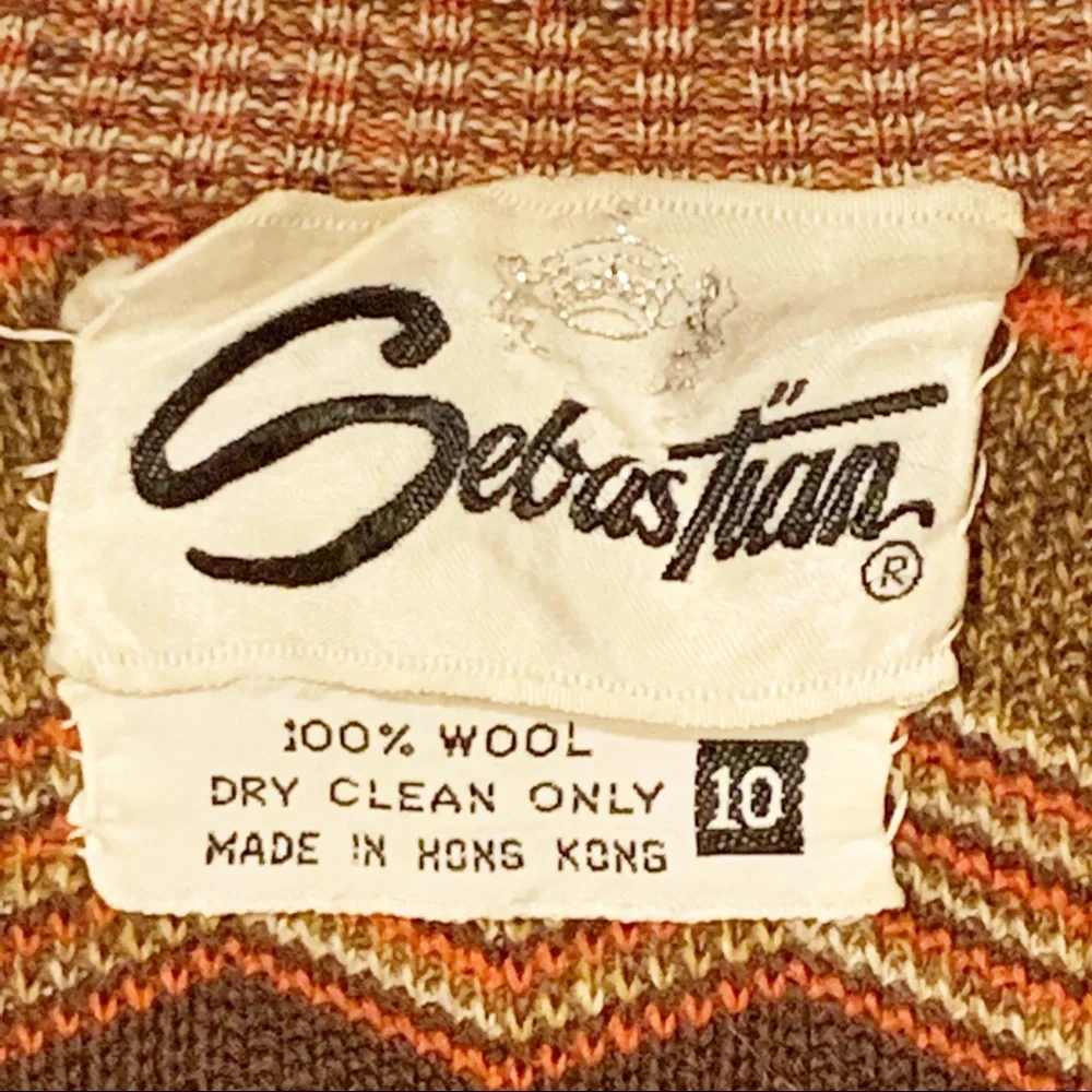 Vintage Sebastian Size 10 Brown Woven Chevron Wool‎ Open Cardigan - Picture 3 of 4